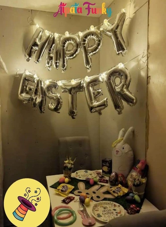 Atpata Funky HAPPY EASTER Text 16 INCH Foil Balloon (Silver) - Image 2